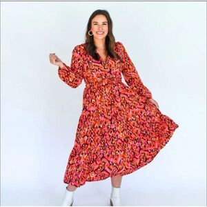 Pinch Dress Womens Extra Small Colorful Abstract Wrap Midi Long Tiered Sleeve